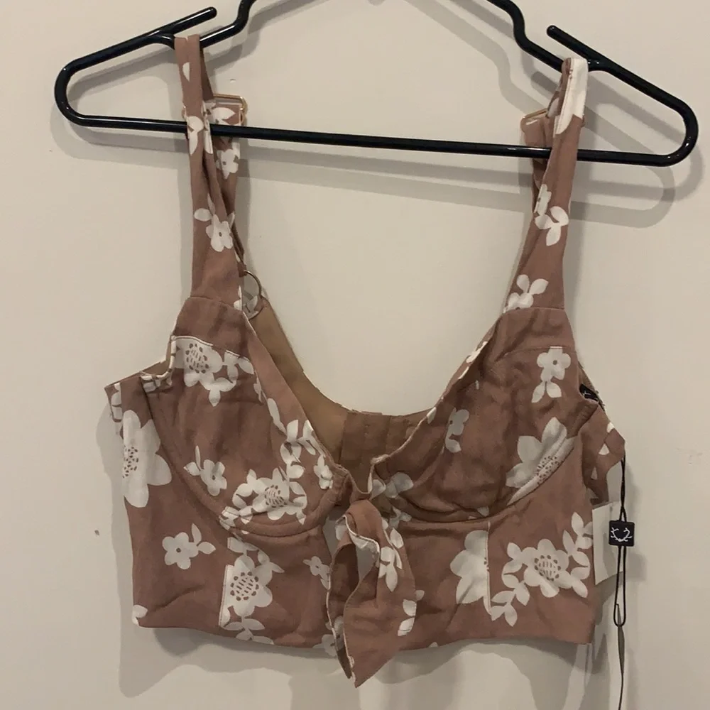 For Love & Lemons Floral Bustier Crop Top L - Picture 3 of 5